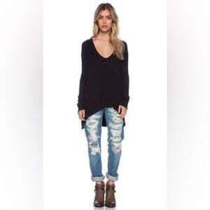 FREE PEOPLE Drippy Thermal Long Sleeve Sweater Top in Black